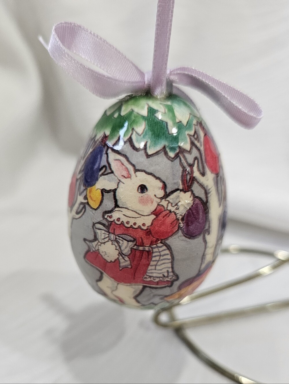Vintage Paper Mache Bunny Egg Ornament - Multicolor